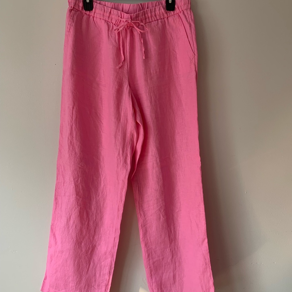 Charter Club Spring Pink Bubblegum linen Relaxed Fit Casual Pants drawstring